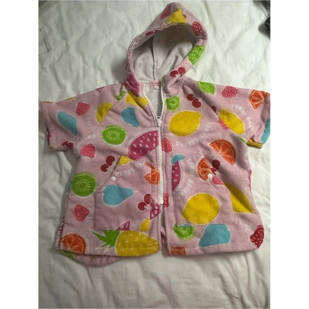 Tommy Bahama Pink Hooded Fruit-Print Kids Bath Robe